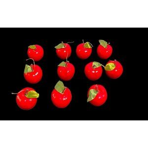 Vintage Set Of 12 Coated Foam Decorative Red Apple Ornaments With Hanger